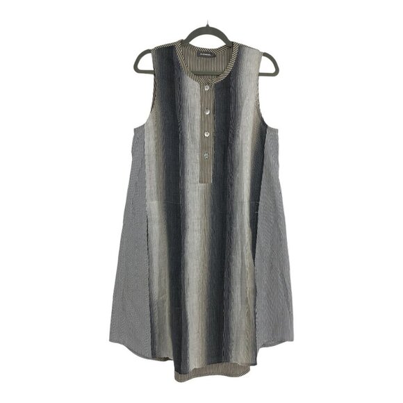 Alembika Ombre stripe Sleeveless oversized linen blend midi dress in Smoke 2 / M - Picture 2 of 16